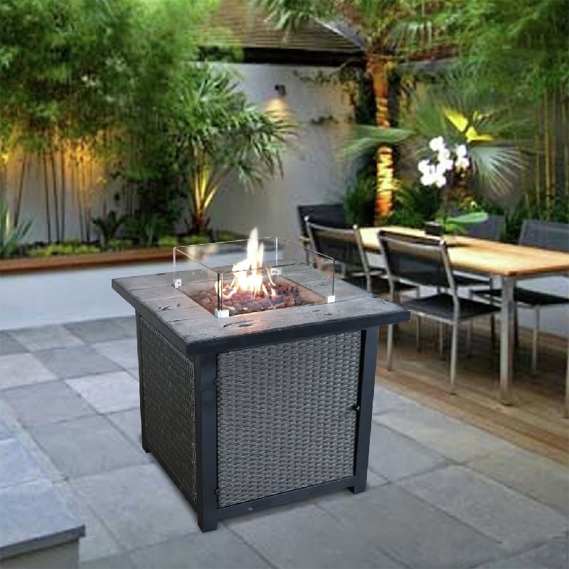 Teamson Home HF25601BA UK Gas Fire Pit With Cover in Stone Grey