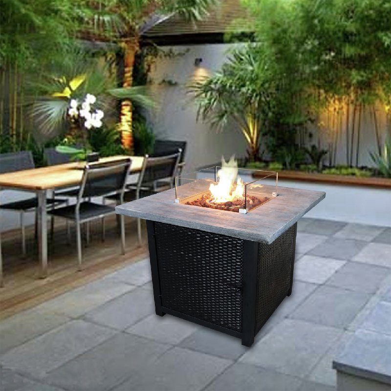 Teamson Home HF34501BA UK Gas Fire Pit with Cover, 86cm Square
