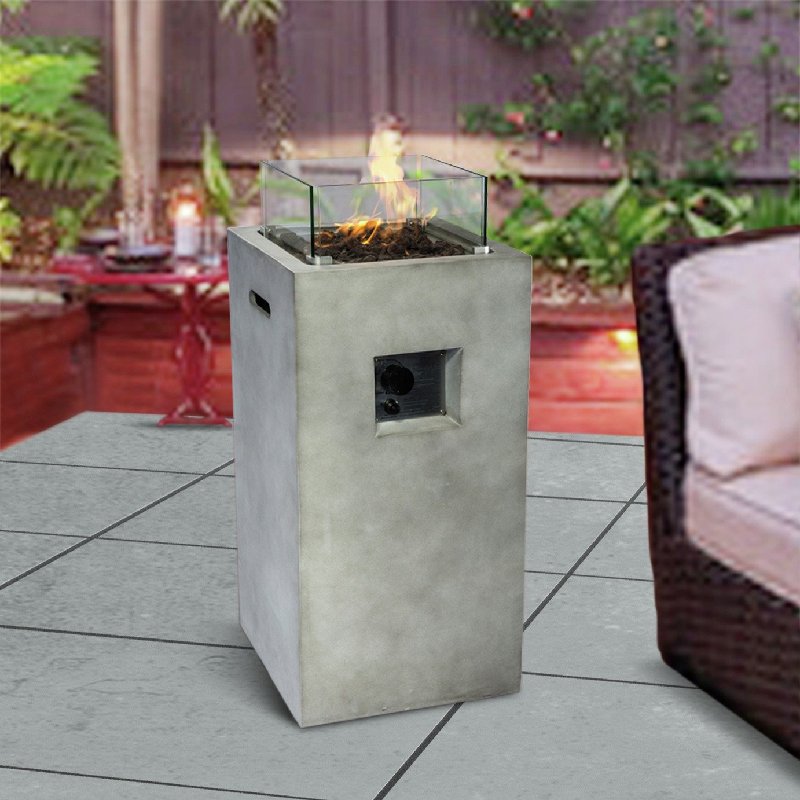 Teamson Home HF31701AA UK Gas Fire Pit with Cover, Grey Concrete Style