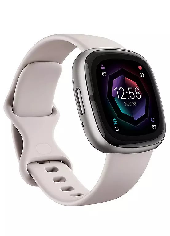 Fitbit Sense 2 Smart Watch in Lunar White and Platinum