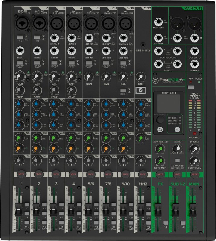 Mackie PROFX12 V3+ 12-Channel Analogue Mixer with USB-C Interface and Digital FX
