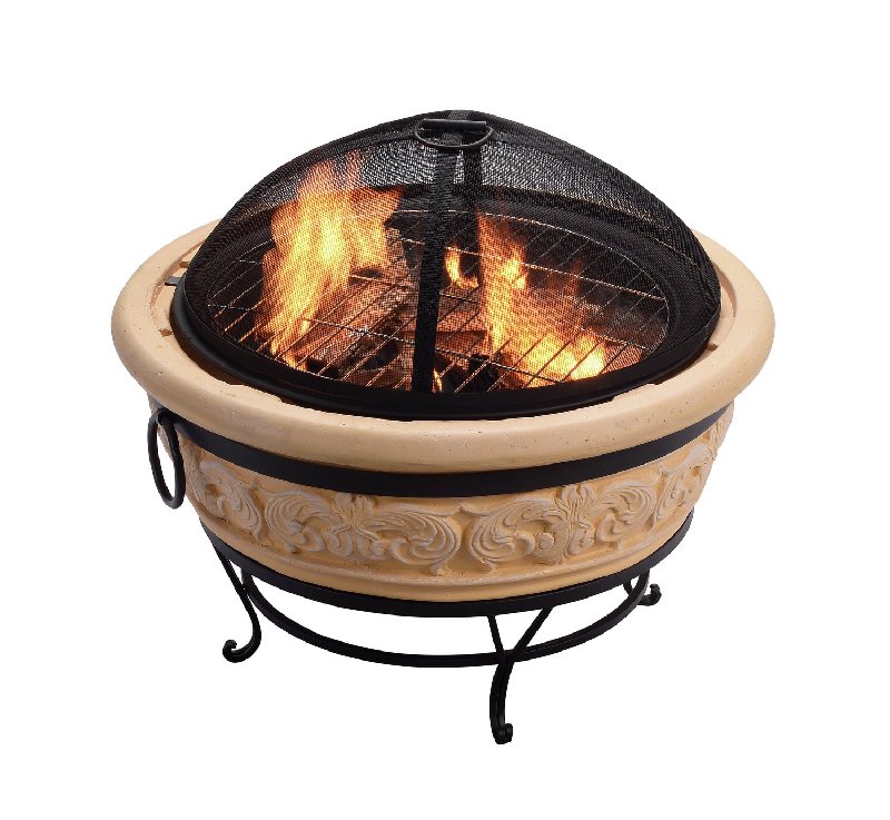 Teamson Home HR26303AA S Wood Burning Fire Pit with BBQ Grill and Mesh Screen