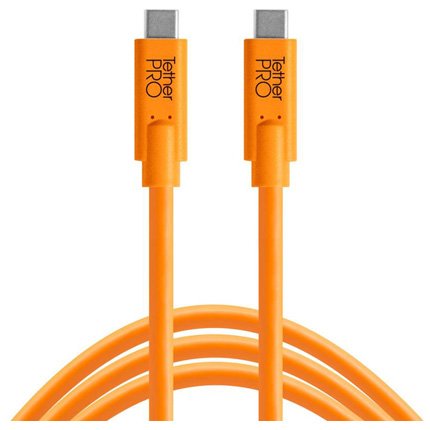 TetherTools TetherPro USB-C to USB-C Dual Right Angle Cable, 15ft (4.6m), High-Visibility Orange