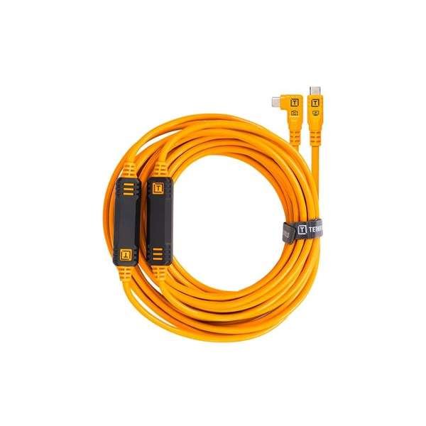 TetherTools Tether Pro 9.4m USB-C to USB-C Straight to Right Angle Cable in High Visibility Orange