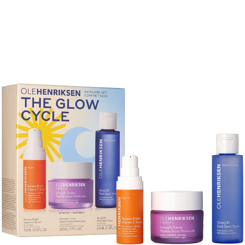 Ole Henriksen Glow Icons Set with Strength Trainer Moisturiser, Banana Bright Serum and Glow 2 OH Toner