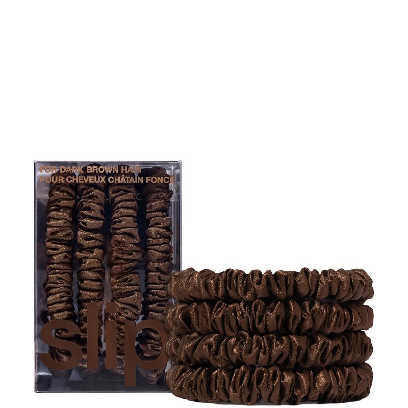 Slip Pure Silk Skinny Scrunchies - Dark Brown - Pack of 4