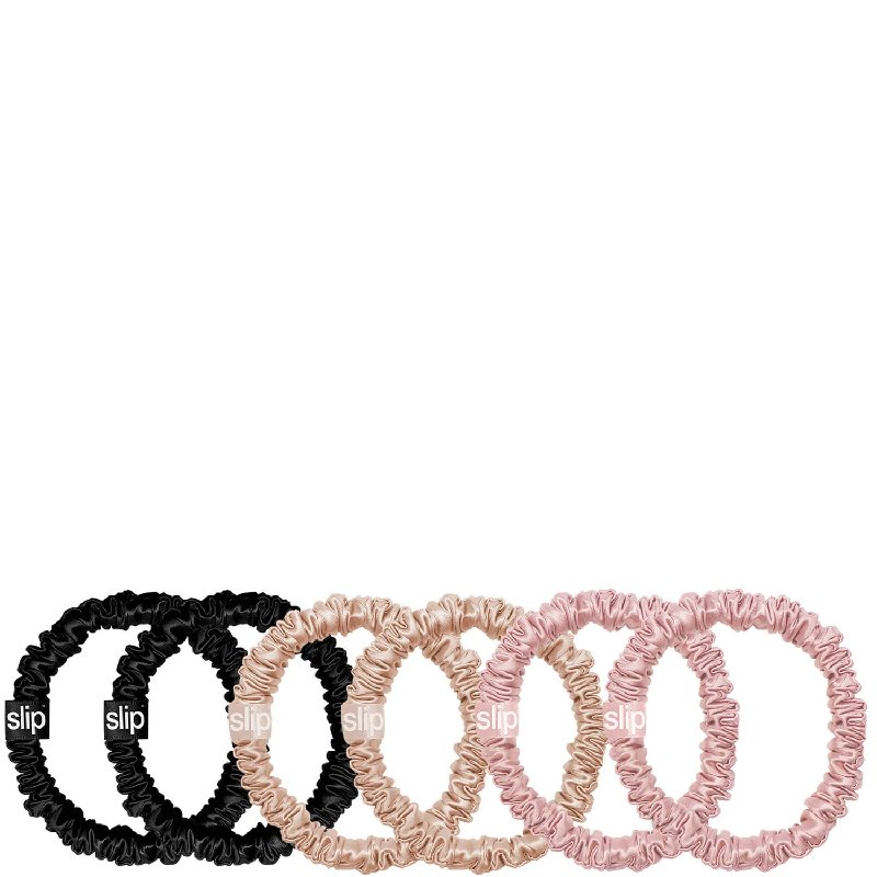 Slip Skinnies Silk Hair Ties - Multi Pack of 6 (Pink, Caramel, Black)