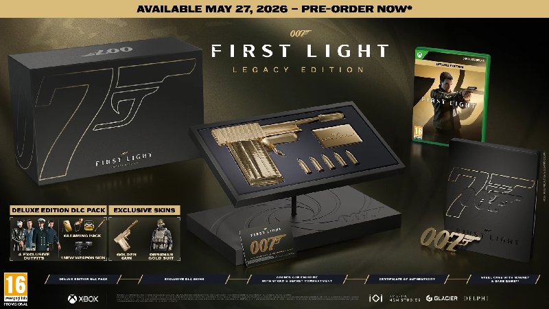 007 First Light Legacy Edition Xbox Series X Game with Golden Gun Figurine and Steelcase