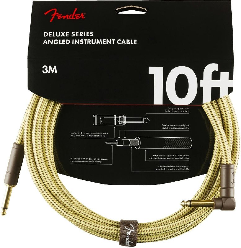 Fender Deluxe Series Instrument Cable, Straight/Angle, Tweed, 10 ft