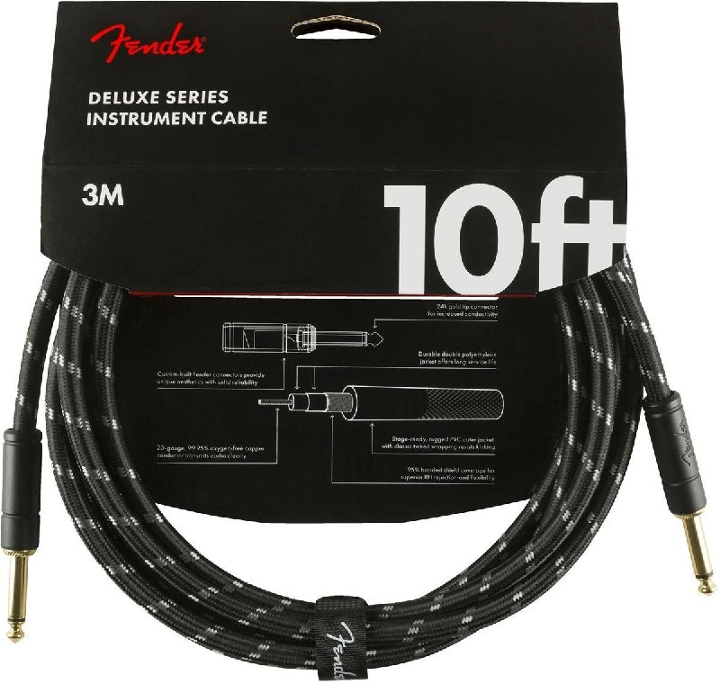 Fender Deluxe Series Instrument Cable, Straight/Straight, Black Tweed (10 ft)