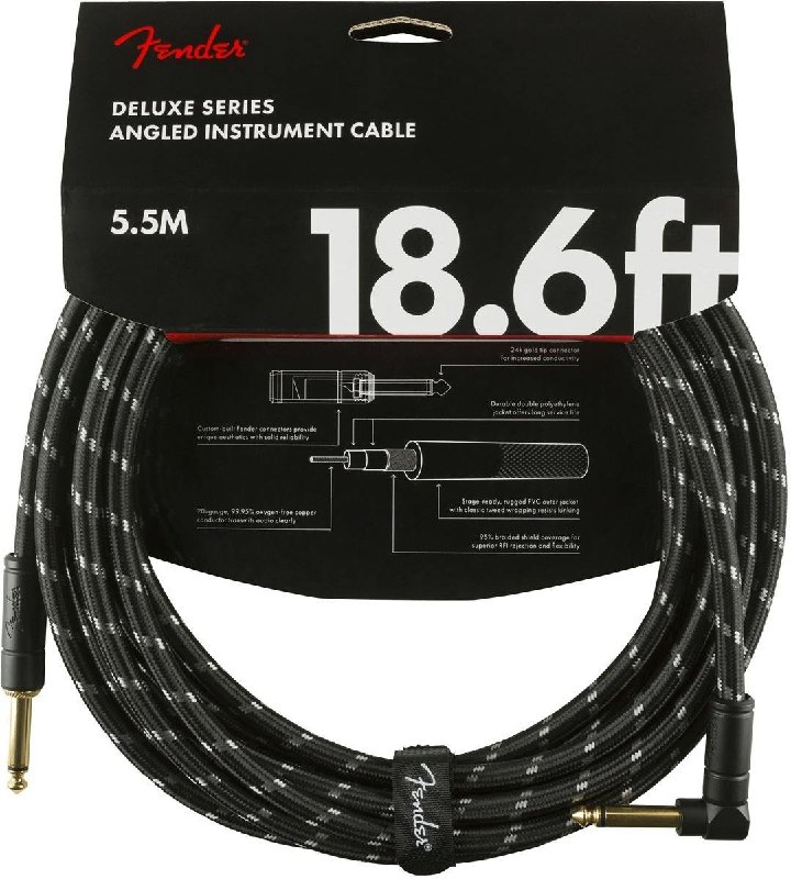 Fender Deluxe Series Instrument Cable, Straight/Angle, Black Tweed (18.6 ft / 5.67m)