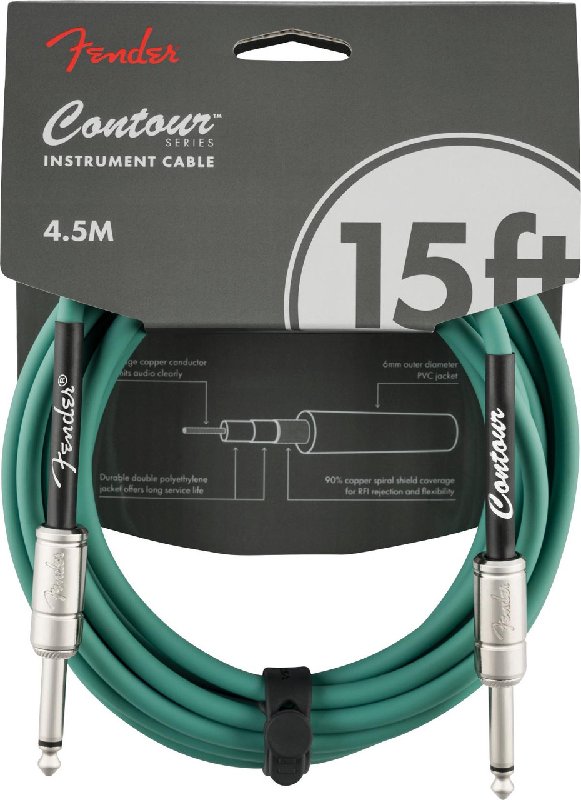 Fender Contour 15' Instrument Cable in Sherwood Green