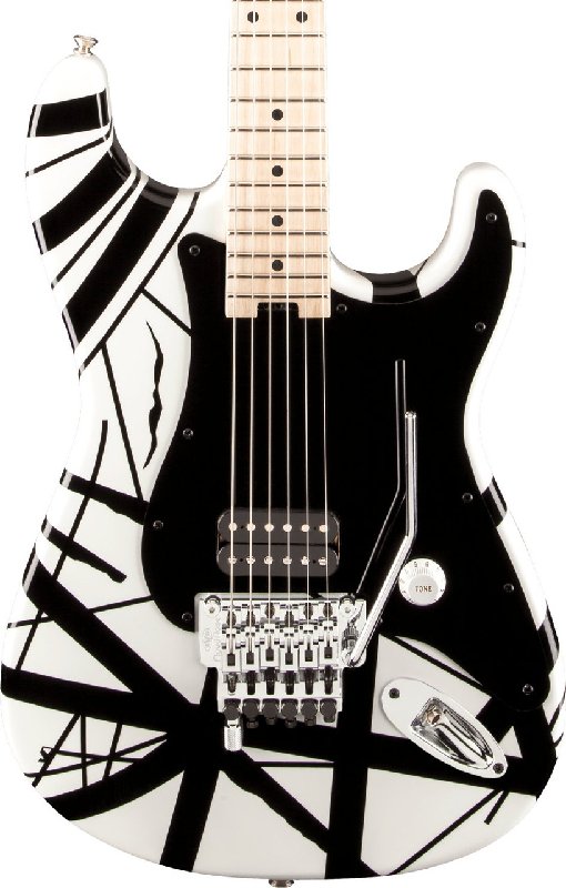 EVH Tribute Striped Series Guitar in White with Black Stripes