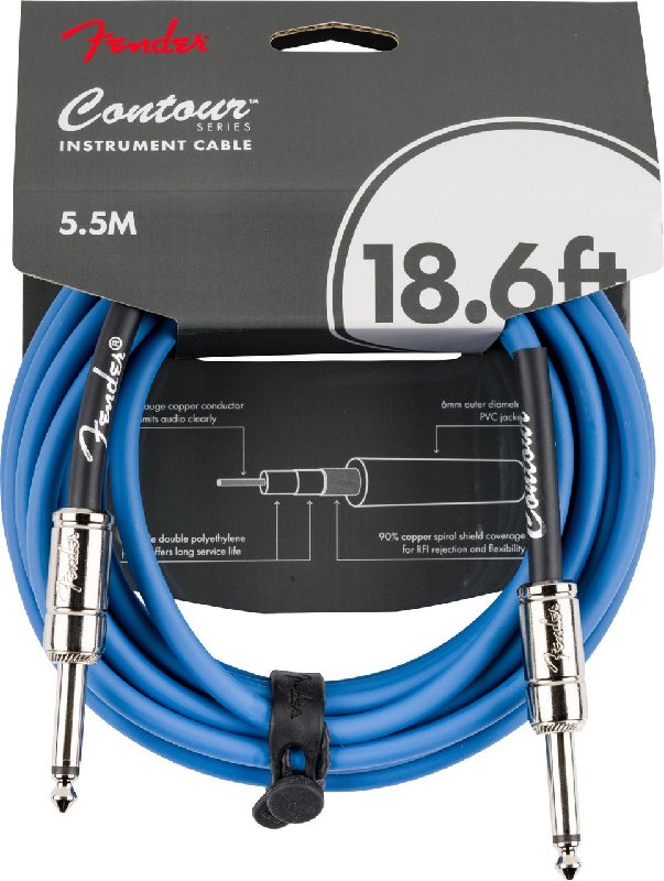 Fender Contour Series Instrument Cable, Lake Placid Blue, 18.6 ft