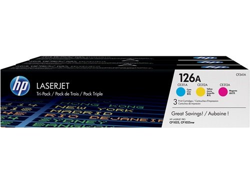 HP 126A Cyan, Magenta & Yellow Toner Cartridge Tri-Pack (CF341A)