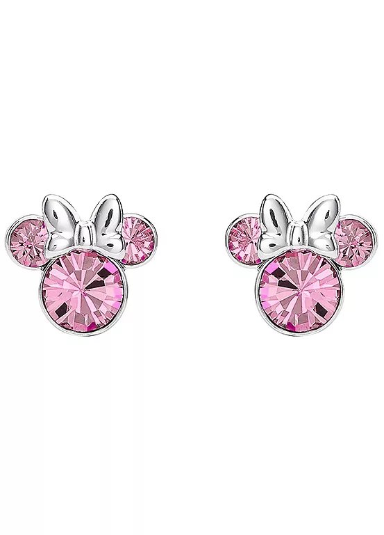 Disney Minnie Mouse Silver Plated Pink Crystal Stud Earrings