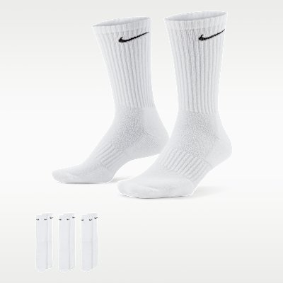 Nike Everyday Cushioned Training Crew Socks 3 Pairs - White/Black - Size S