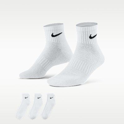 Nike Everyday Cushioned Training Ankle Socks 3 Pairs - White/Black - Size S