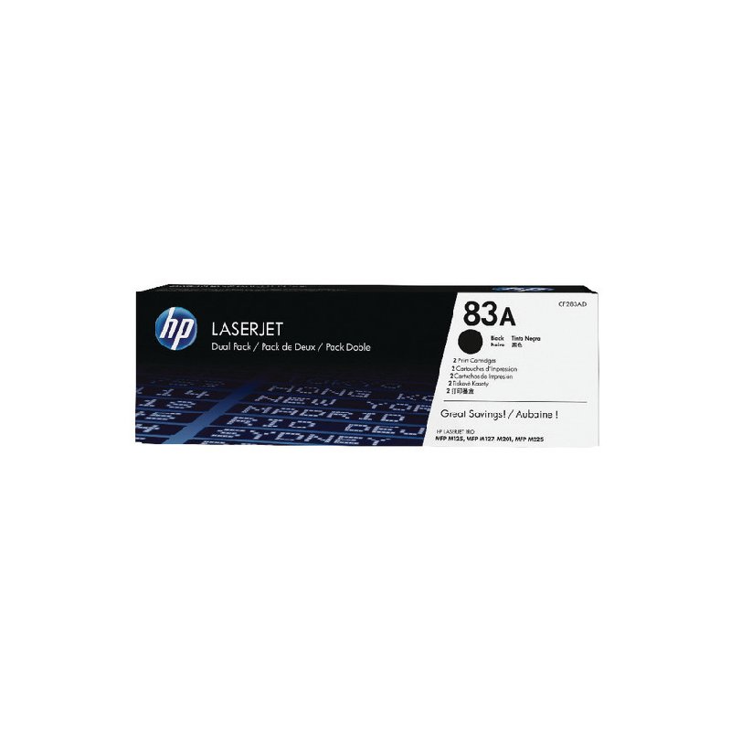 HP 83A Black Original LaserJet Toner Cartridge (CF283AD) 2-Pack