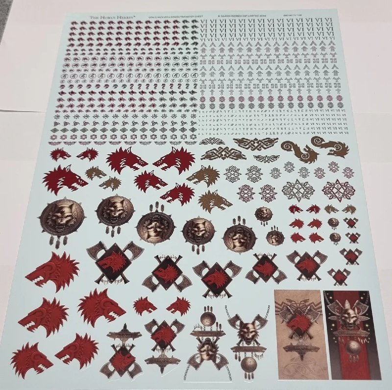 The Horus Heresy Space Wolves Legion Transfer Sheet with 824 Waterslide Decals