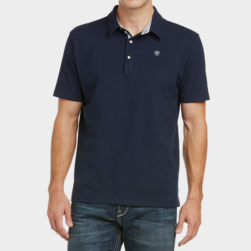 Ariat Men's Medal Short Sleeved Polo in Navy