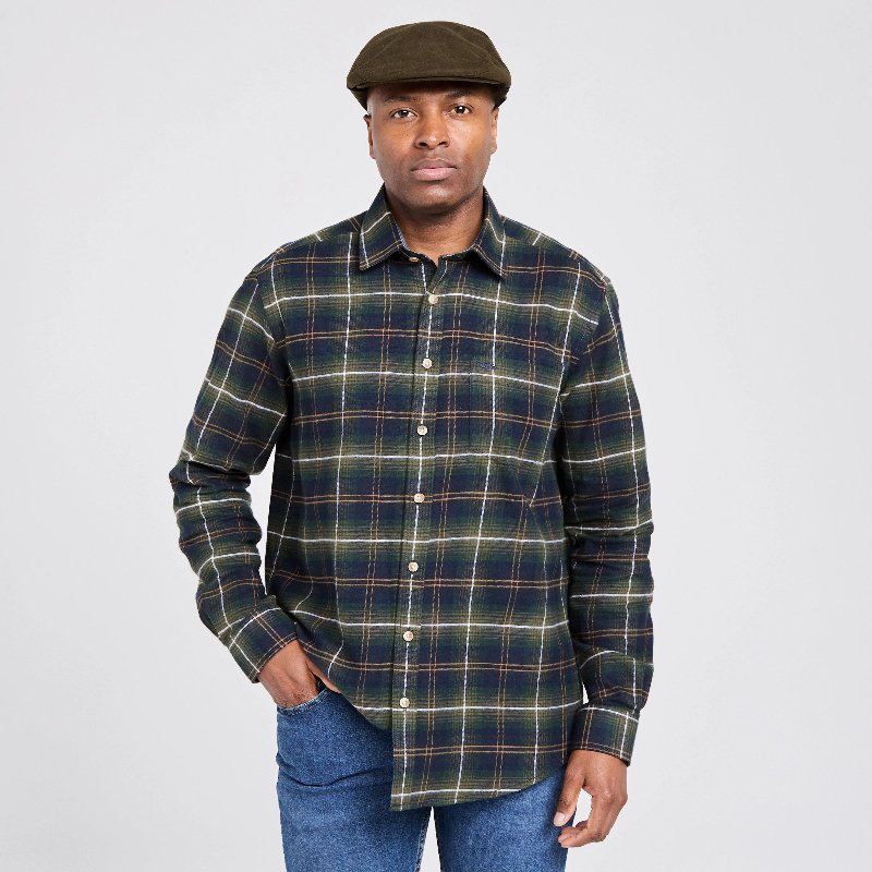 Hoggs of Fife Pitmedden Long Sleeve Flannel Shirt in Green Check