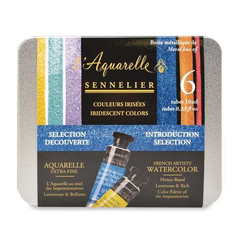SENNELIER | Iridescent FRENCH ARTISTS WATERCOLOR —  tin box sets, Introduction selection: 6 x 10 ml, set 64354