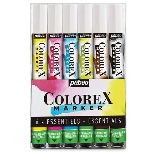 Pebeo Colorex Watercolour Ink Markers — Essential Set, 6 Markers