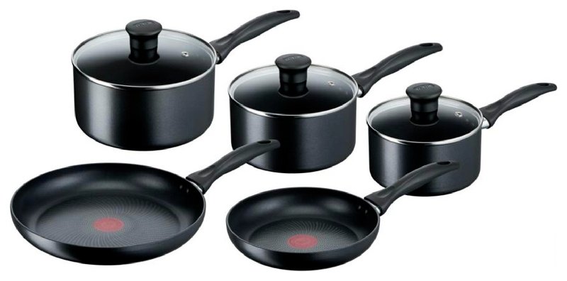Tefal Induction 5 Piece Non-Stick Pan Set with Titanium Coating - Black