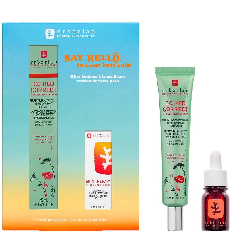 Erborian Exclusive Redness Rescue Kit with CC Red Correct 45ml and Skin Therapy 10ml