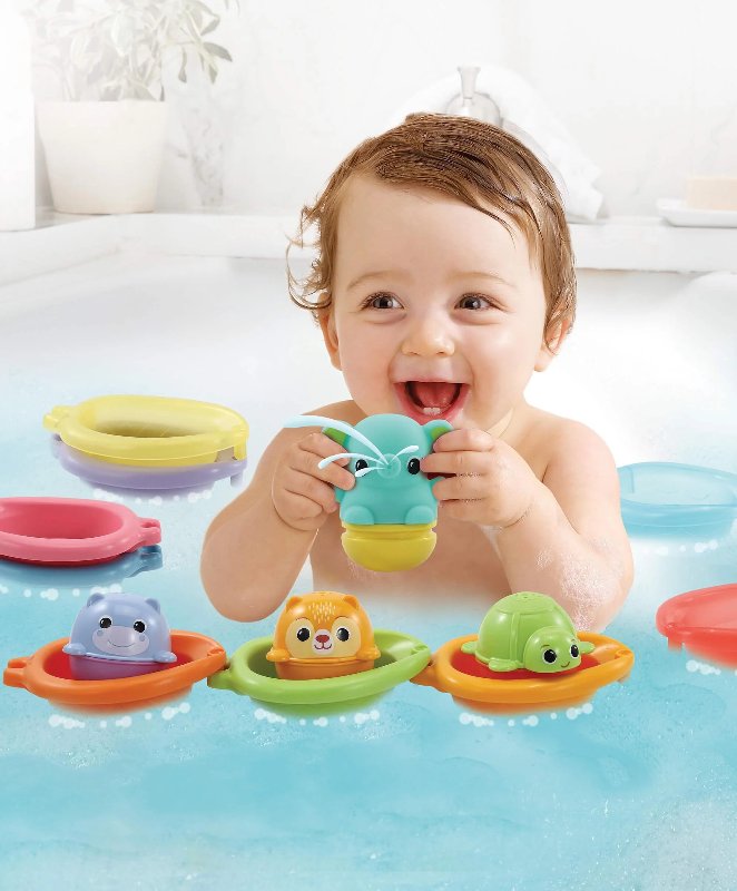 VTech Stack & Splash Bathtime Boats Toy Set with Elephant Squirter and Animal Cups