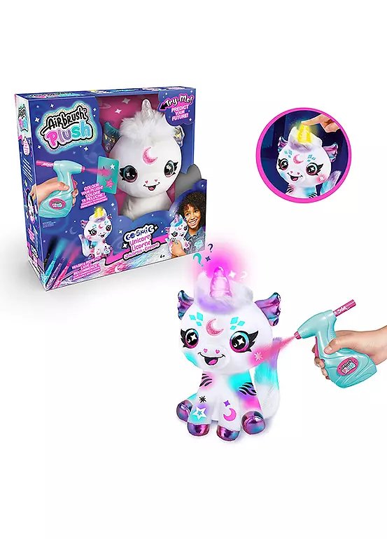 Airbrush Plush Light Up Cosmic Cutie Unicorn with Airbrush Tool, Markers and Stencils