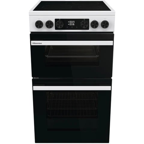 Hisense HDCEC5C10W White 50cm Electric Cooker with Double Oven and Ceramic Hob