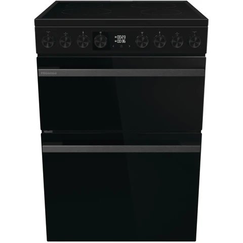 Hisense HDCEC6C20B Black Electric Double Oven Cooker with Ceramic Hob, 80/50L Capacity