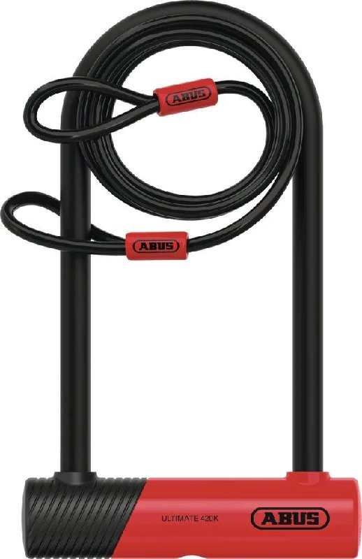 Abus Ultimate 420K 230mm D-Lock with USH Bracket and 120cm Cable - Black/Red