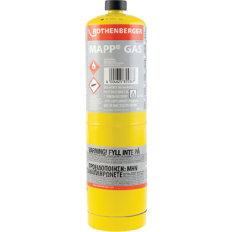 Rothenberger MAPP Gas Cylinder 400g Disposable Steel Cartridge