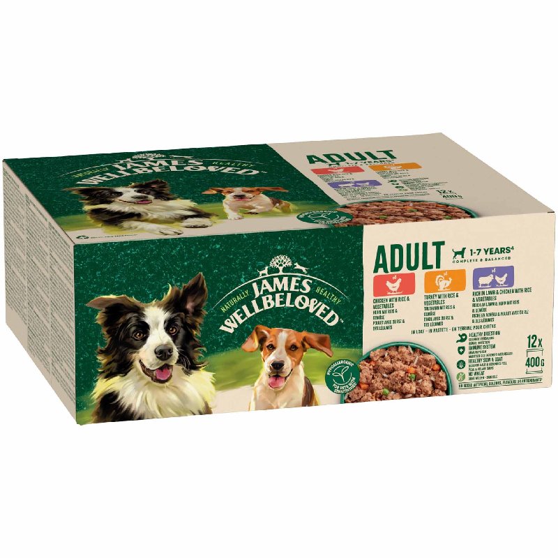 James Wellbeloved Adult Wet Dog Food Loaf - Turkey, Lamb and Chicken - 12x400g Cans