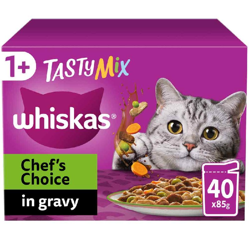 Whiskas 1+ Tasty Mix Adult Wet Cat Food in Gravy - Chef's Choice - 40x85g Pouches