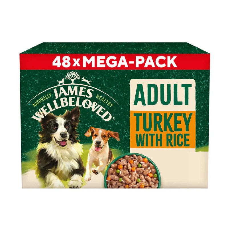 James Wellbeloved Adult Turkey & Lamb in Gravy Wet Dog Food, 48 x 90g Pouches