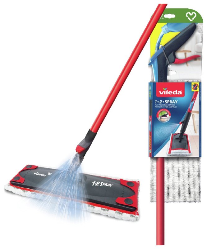 Vileda 1-2 Spray Mop with Integrated Water Tank and Microfibre Pad