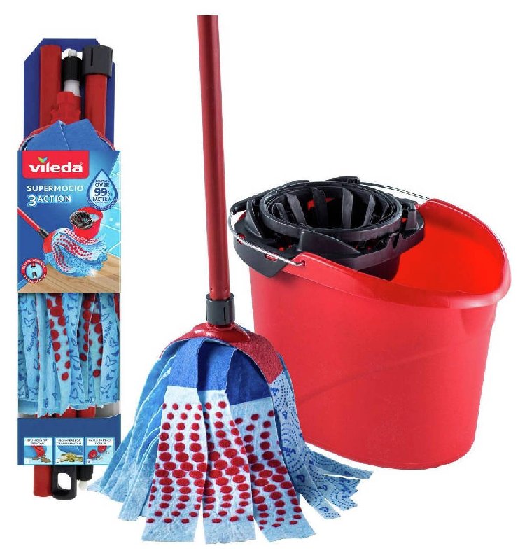 Vileda 3 Action Supermocio Mop, Bucket and Wringer Set with 10L Bucket