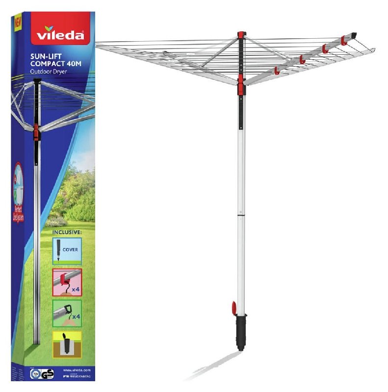 Vileda Sun-Lift 40m 4 Arm Compact Rotary Airer with Aluminium Construction