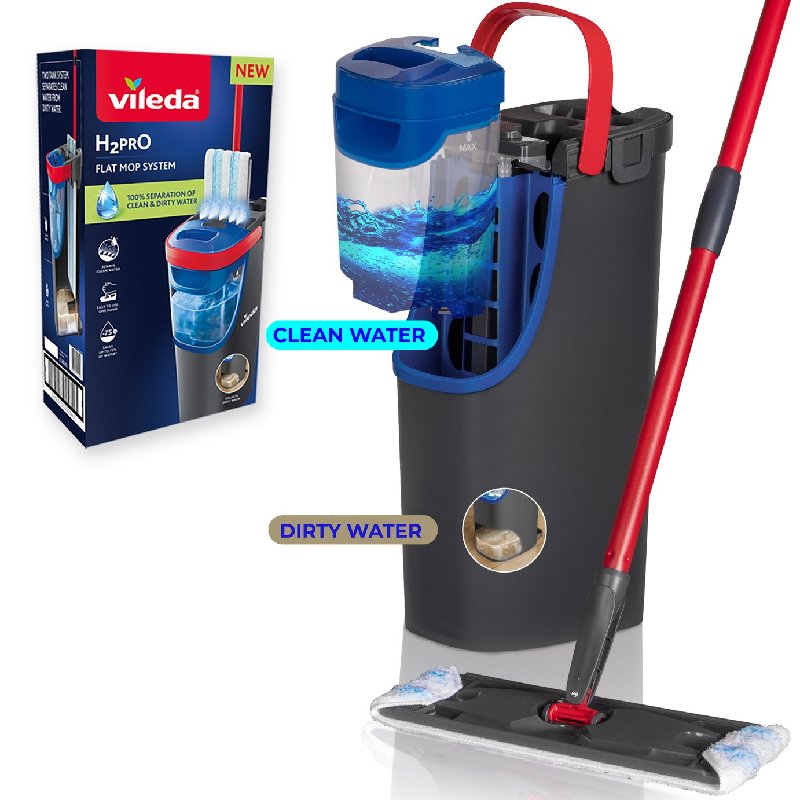 Vileda H2PrO Flat Mop System with 6 Litre Bucket