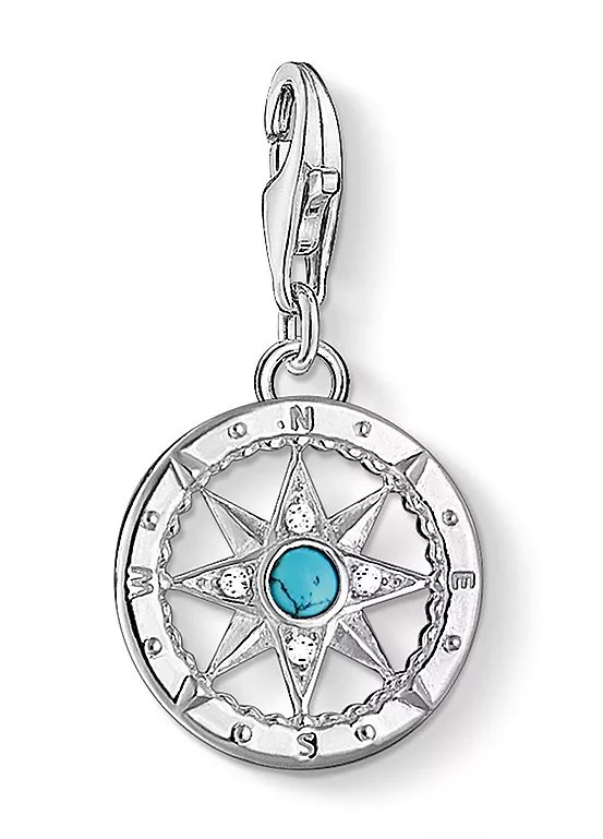 Thomas Sabo Charm Club Compass Charm in Sterling Silver with Zirconia and Turquoise