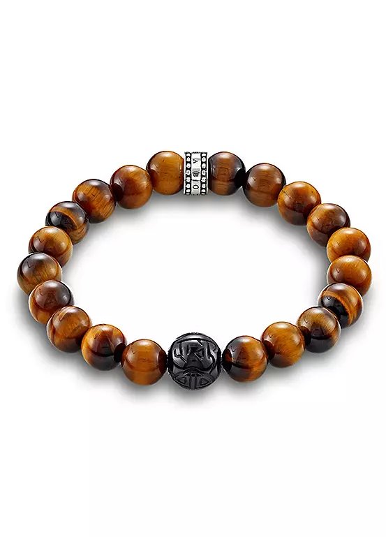 Thomas Sabo Sterling Silver Bracelet with Tiger Eye and Black Obsidian Beads, 19cm
