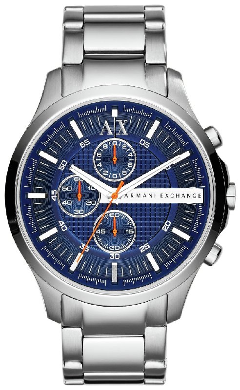 Armani Exchange Men's Hampton Chrono Stainless Steel Watch with Navy Blue Dial and Silver Bracelet