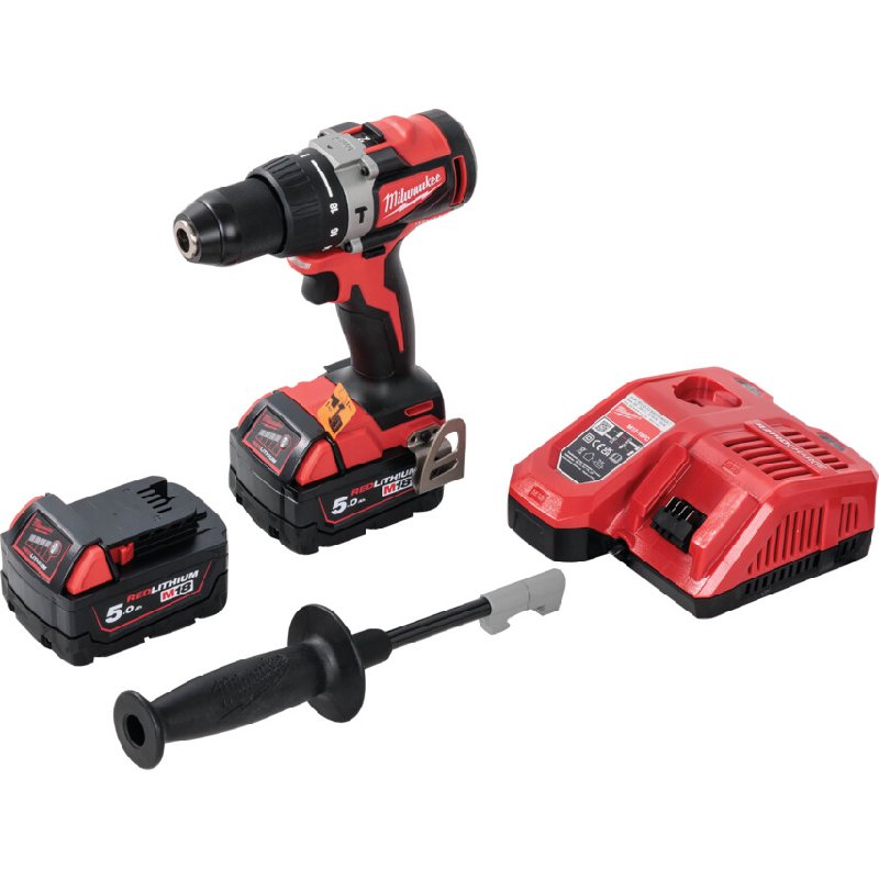 Milwaukee M18 Cordless Percussion Drill, 18V, 13mm Keyless Chuck, Brushless, 2x5.0Ah