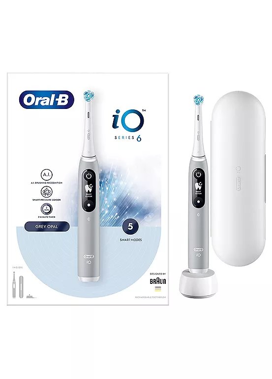 Oral-B iO6 Smart Electric Toothbrush - Grey Opal with Travel Case