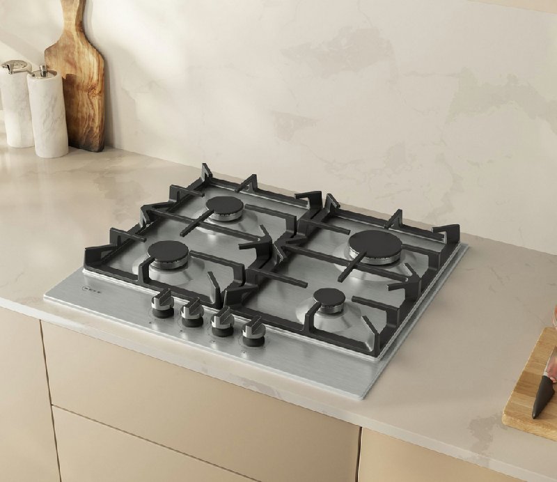 Neff T26CIP8N0 Stainless Steel Gas Hob, 60cm with 4 Burners and FlameSelect