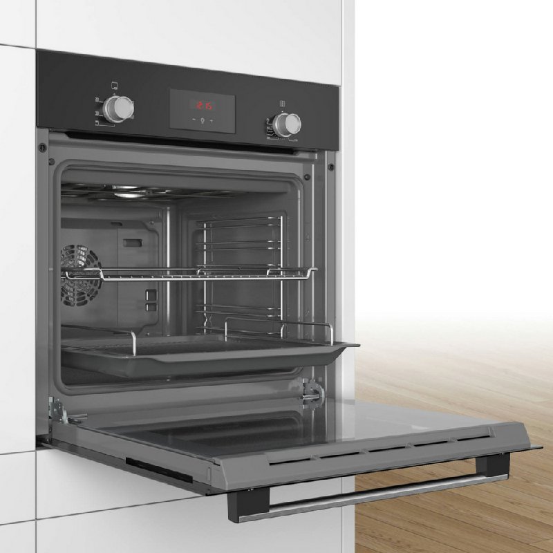 Bosch HHF113BA0B Built-in Single Electric Oven in Black with 3D Hot Air, 66 Litre